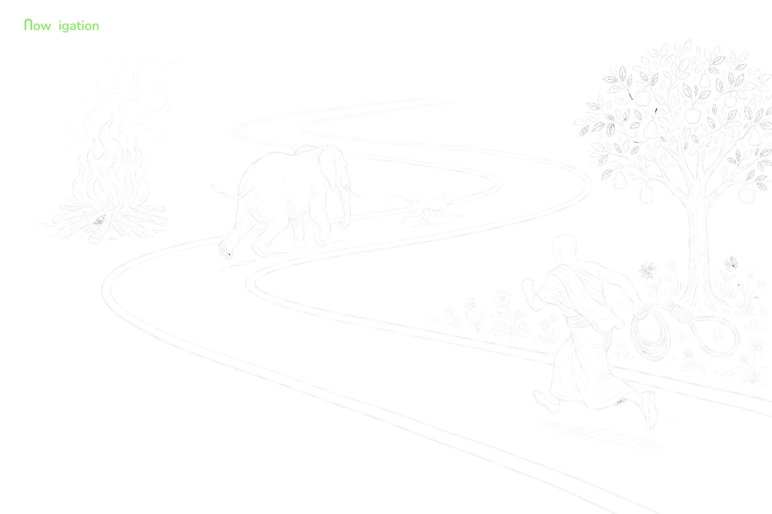 Modern illustration of the elephant path - stage one of nine, Nowvigation adaptation
