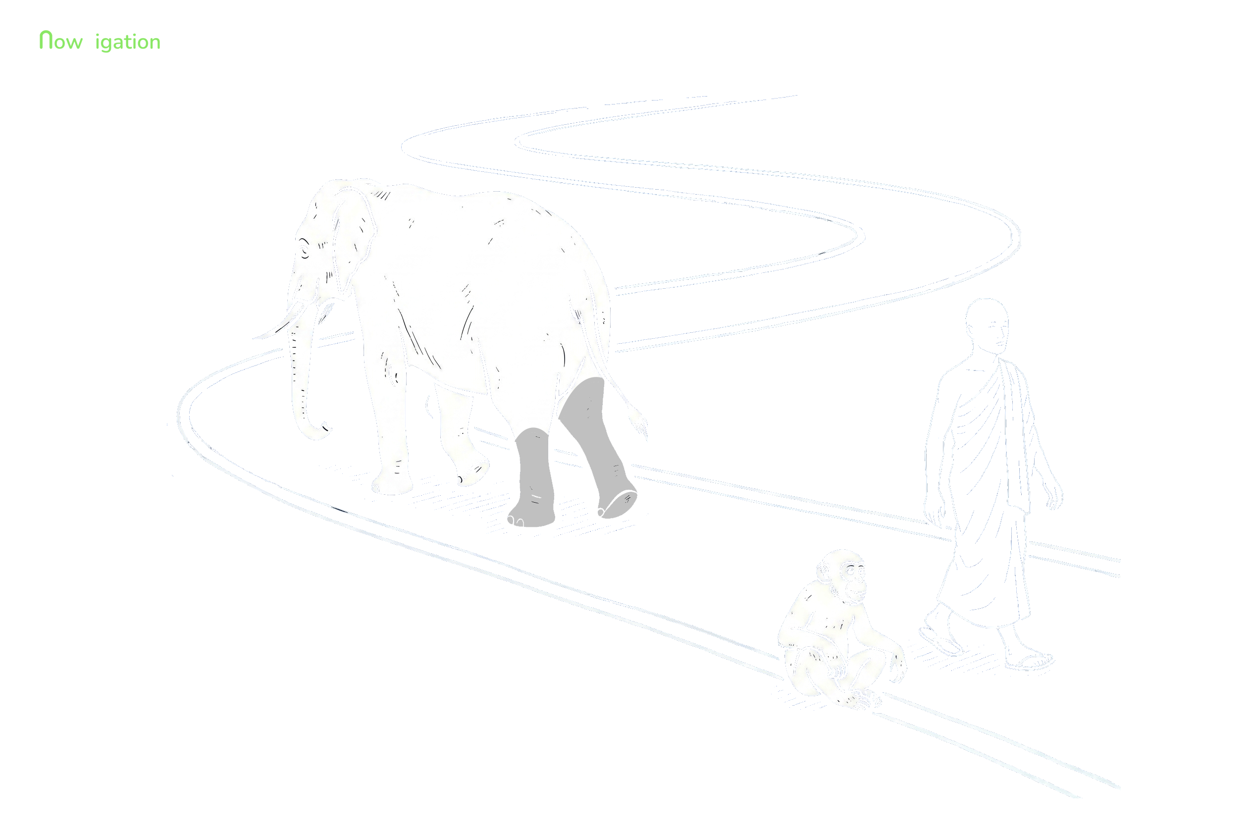 Nine Stages of Shamatha meditation - Stage 7 Complete Pacification, the monkey has left the elephant, thoughts sit aside, the monk walks behind without rope or hook, modern Nowvigation illustration